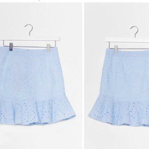 (NWOT) Blue Embroidered Mini Skirt
